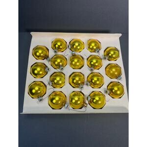 Vintage Shiny Bright Christmas Ornaments Set 18 Gold Baubles Mid Century Poloron